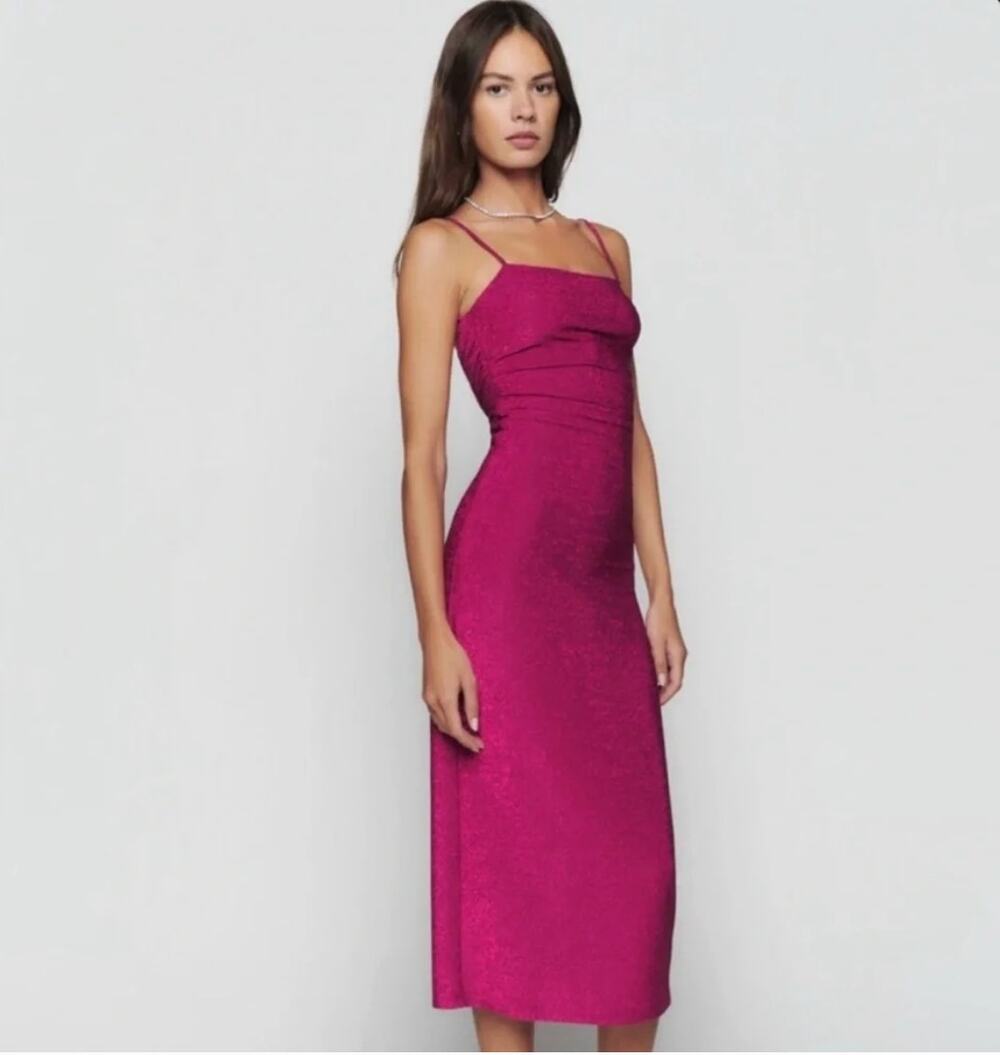 Reformation Dress Breslin Knot Glitter Pink Large